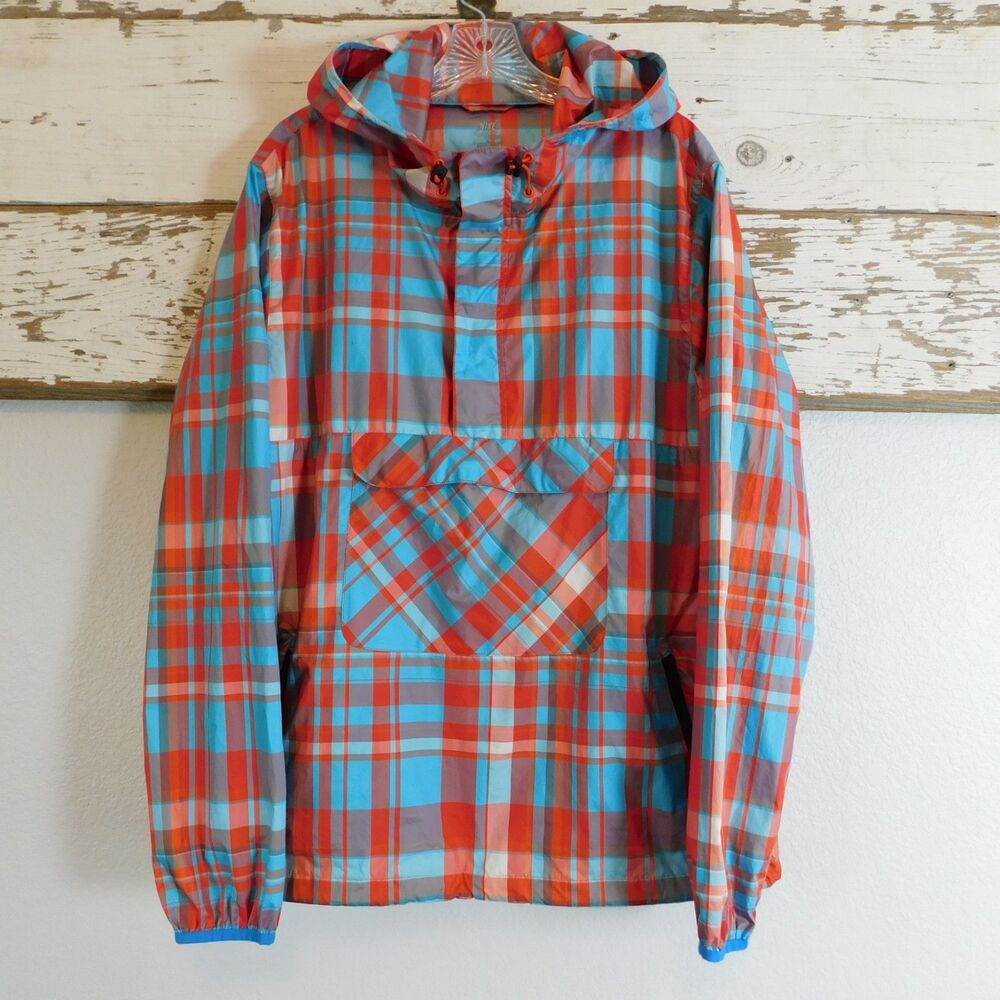 Nike Windbreaker Firefly Multicolor Blue Orange Red White Plaid Zip-up Jacket L
